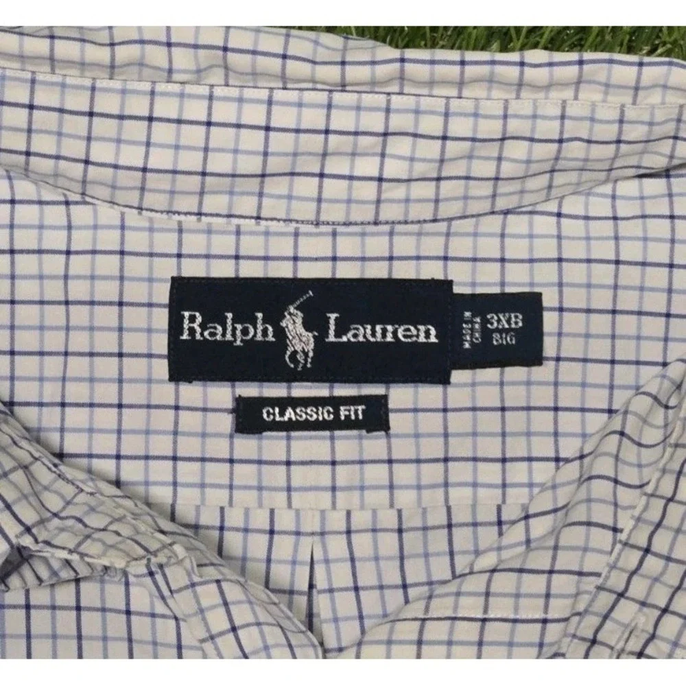 Polo Ralph Lauren 3XB Big Tall Blue Plaid Button Shirt 100% Cotton Stretch